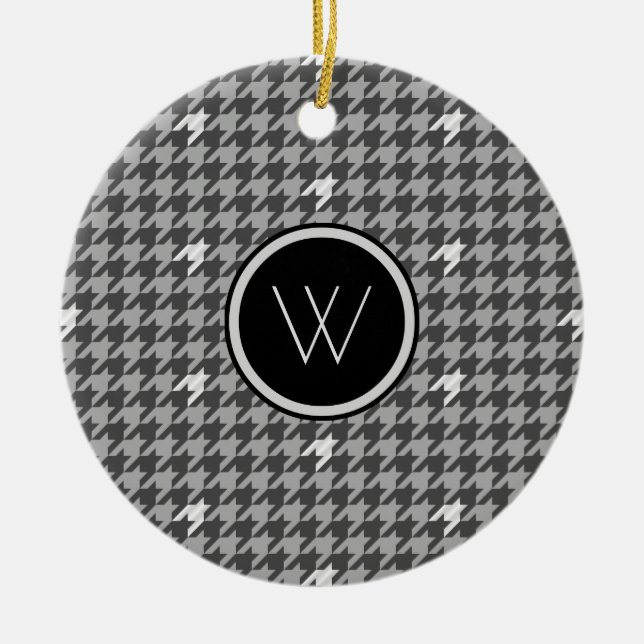 Gray with Silver Accent Houndstooth Ornament (Front)