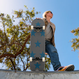 Gray with Teal Stars HAMbWG Skateboard