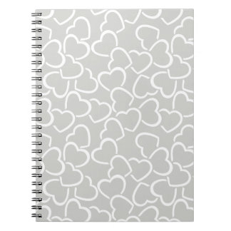 GRAY WITH WHITE OUTLINED LOVE HEARTS NOTEBOOK
