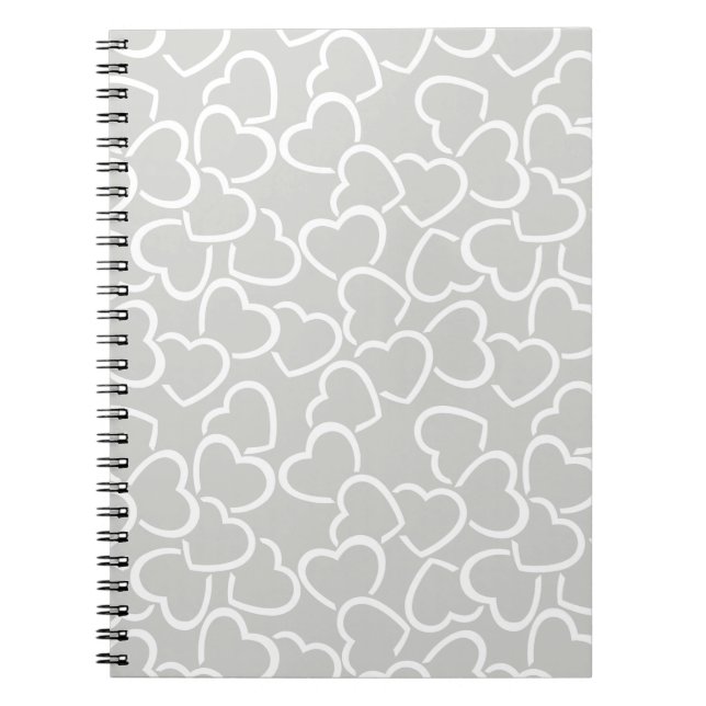 GRAY WITH WHITE OUTLINED LOVE HEARTS NOTEBOOK (Front)