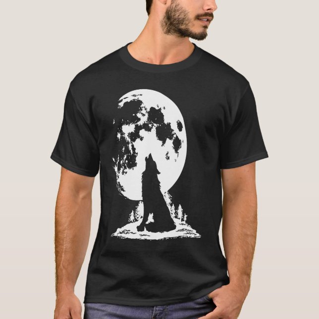 Gray Wolf Howling at Moon T-Shirt (Front)