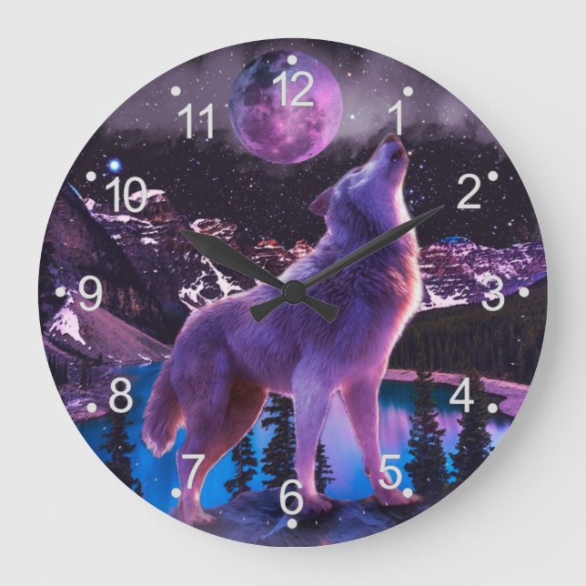 Gray wolf howling in forest large clock (Front)