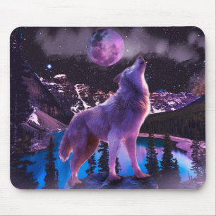 Gray wolf howling in forest mouse mat