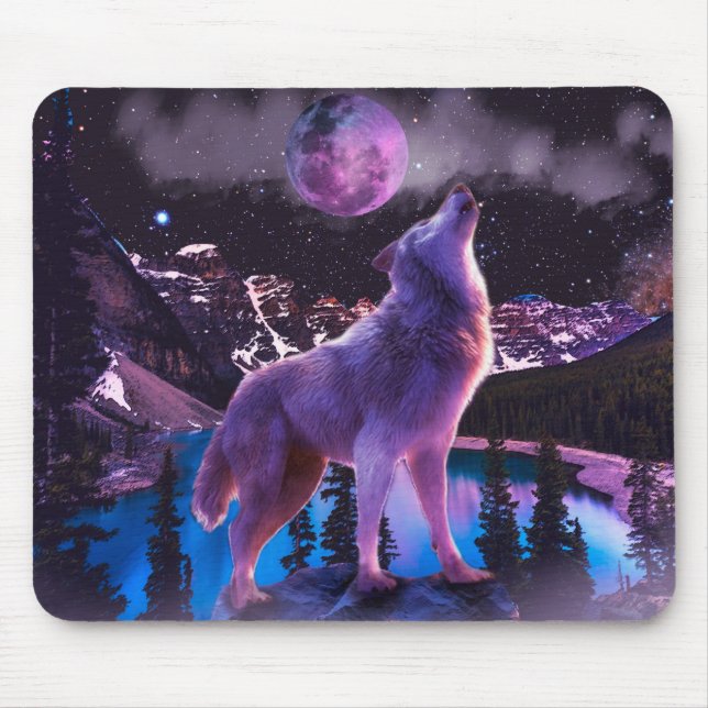 Gray wolf howling in forest mouse mat (Front)