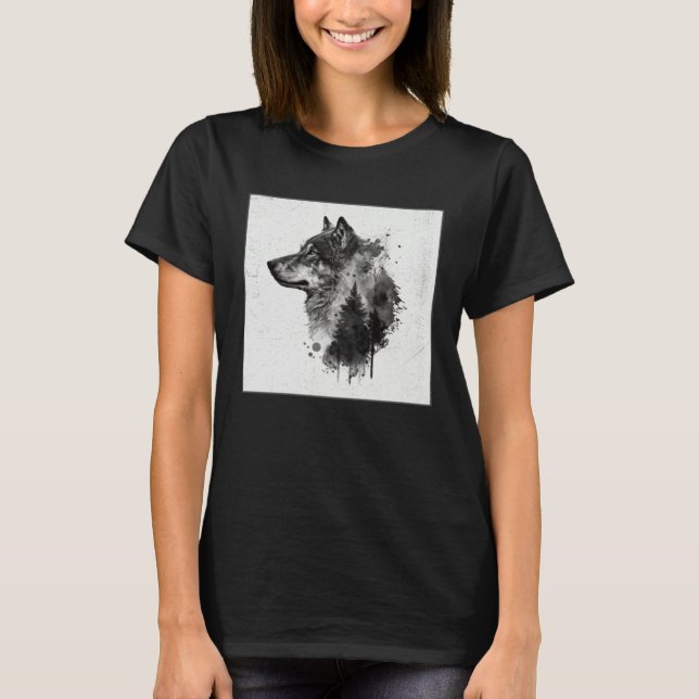 Gray Wolf Paint Splatter Warrior Wild Animal Uniqu T-Shirt (Front)