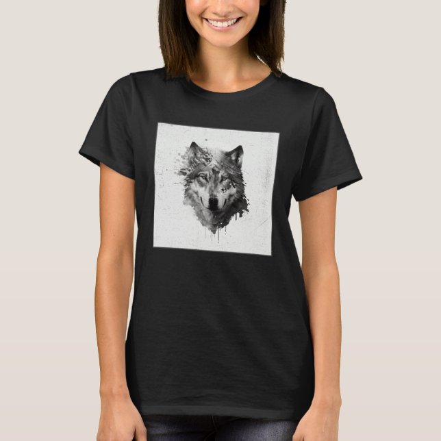 Gray Wolf Paint Splatter Warrior Wild Animal Uniqu T-Shirt (Front)
