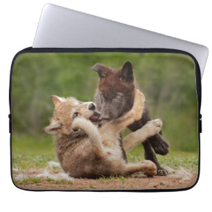 Gray Wolf Pups Wresting Laptop Sleeve