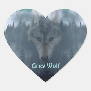 GRAY WOLF Wildlife Supporter Artwork Heart Sticker