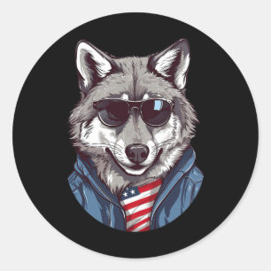 Gray Wolf With Patriotic Usa Flag American Indepen Classic Round Sticker
