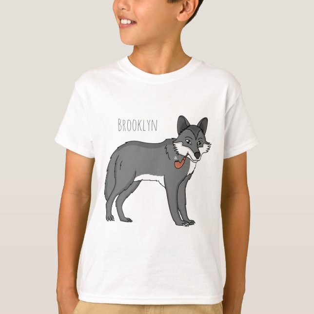 Gray wolf with pipe cartoon illustration T-Shirt (Front)