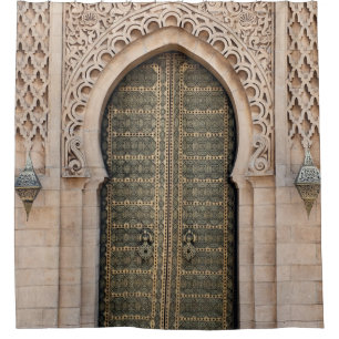 GRAY WOODEN DOOR SHOWER CURTAIN