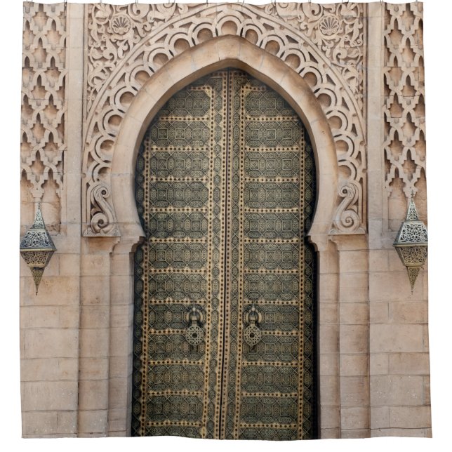 GRAY WOODEN DOOR SHOWER CURTAIN (Front)