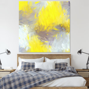 Gray Yellow Abstract Brushstrokes Canvas Print