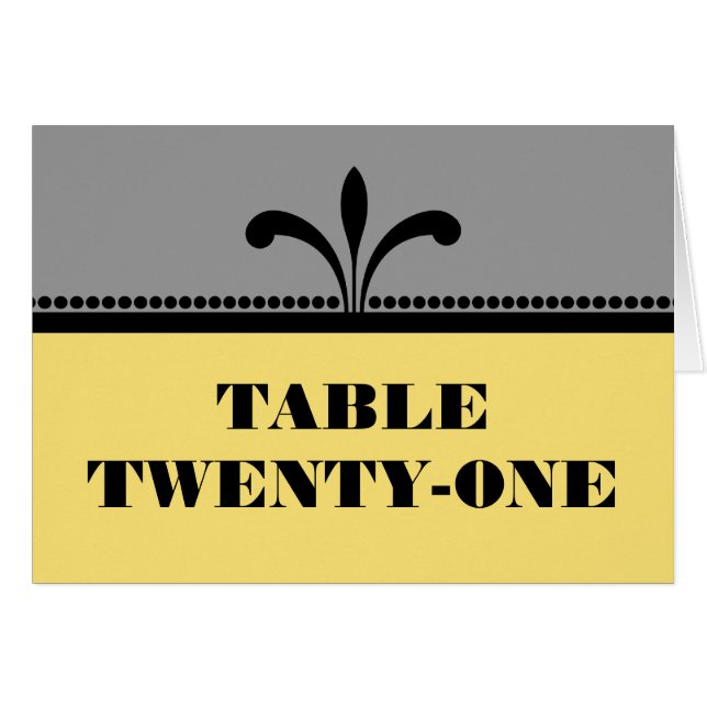 Gray/Yellow Fancy Art Deco Table Number Card (Front Horizontal)