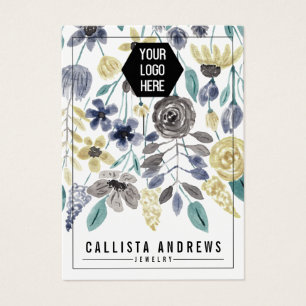 Gray Yellow Floral Keychain Logo Display Card