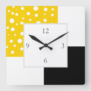 Gray, Yellow, White Geometric Square Wall Clock