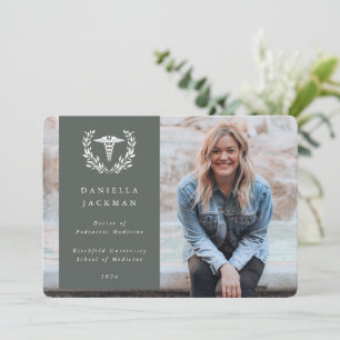 GrayGreen Caduceus Medical School Graduation Photo Announcement