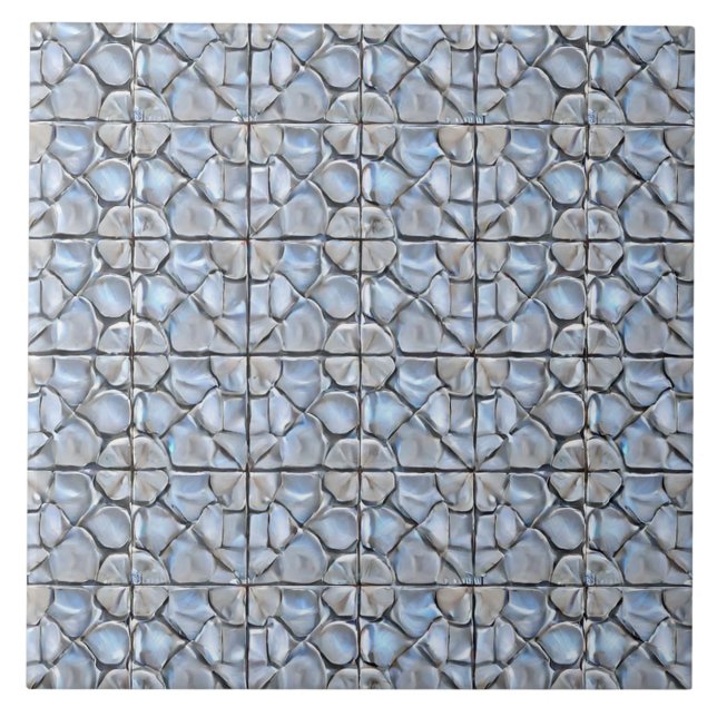 Grayish blue clay floral pattern inspired tile (Front)