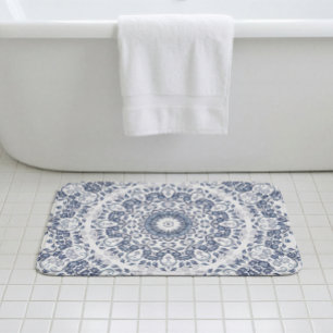 Grayish Blue Floral Mandala Bath Mat