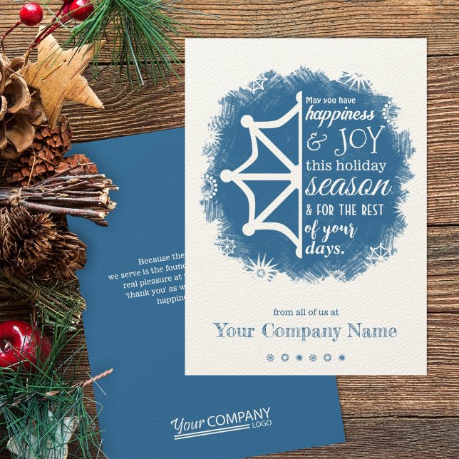 Grayish Blue Snowflake Business Holiday Card (blue company logo christmas holiday greeting cards)
