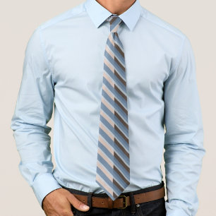 Grayish Blue Stripes On A Split Tan And Brown      Tie