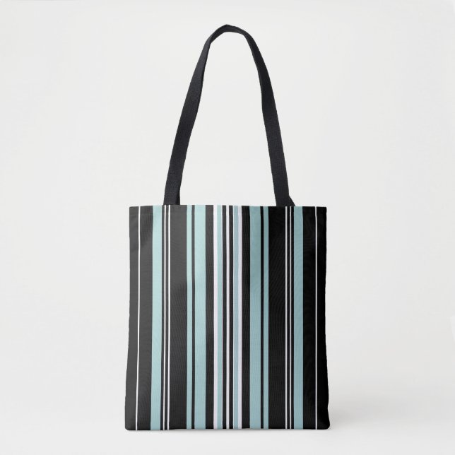 Grayish Cyan Stripes Tote Bag (Front)