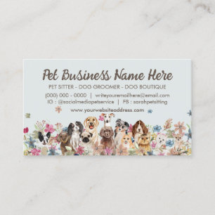 Grayish Elegant Flowers Dog Trainer Business Card