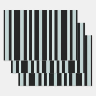 Grayish Gray Green Line Stripes On Black  Wrapping Paper Sheet
