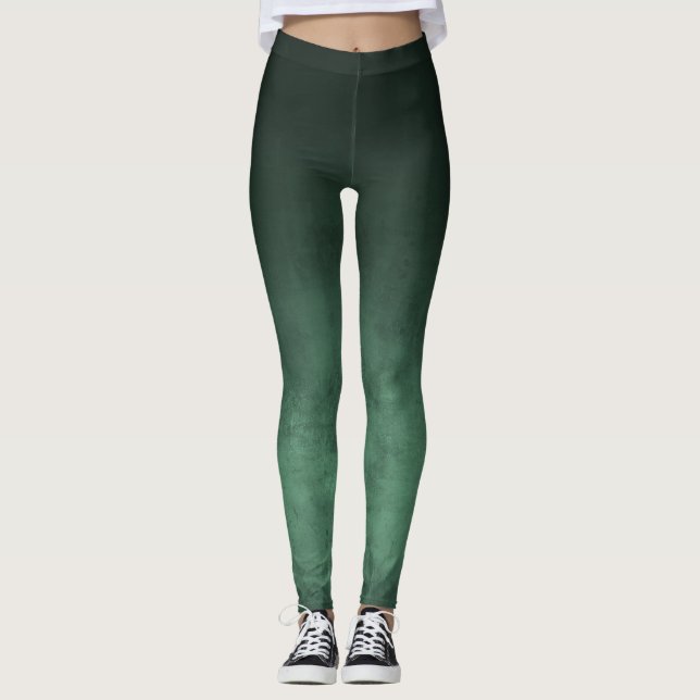 Grayish Green Dark green rustic ombre Leggings (Front)