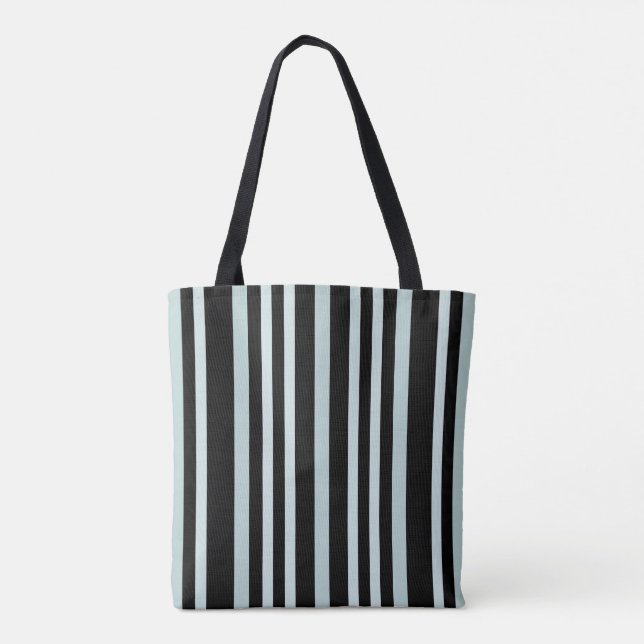 Grayish Grey Green Line Stripes On Black  Tote Bag (Back)