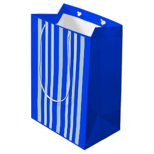 Grayish Grey Green Line Stripes On Blue Medium Gift Bag