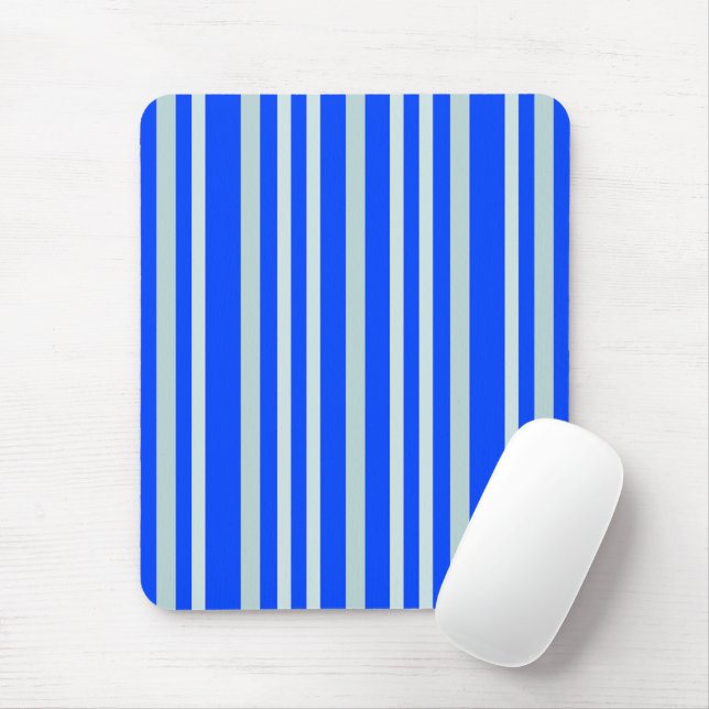 Grayish Grey Green Line Stripes On Blue  Mouse Mat (With Mouse)