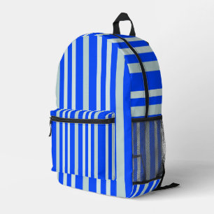 Grayish Grey Green Line Stripes On Blue Printed Backpack