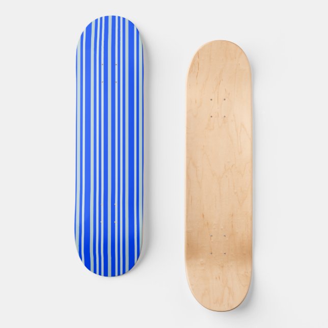 Grayish Grey Green Line Stripes On Blue  Skateboard (Front)
