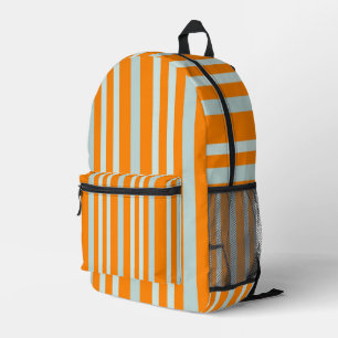 Grayish Grey Green Line Stripes On Orange Printed Backpack