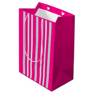 Grayish Grey Green Line Stripes On Pretty In Pink Medium Gift Bag