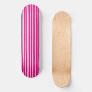 Grayish Grey Green Line Stripes On Pretty In Pink  Skateboard