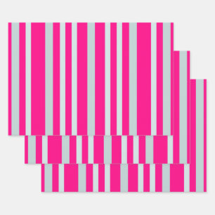 Grayish Grey Green Line Stripes On Pretty In Pink  Wrapping Paper Sheet