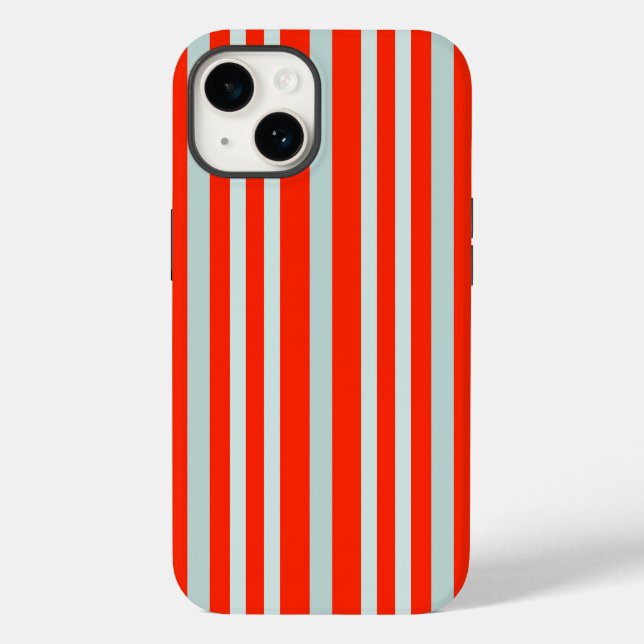 Grayish Grey Green Line Stripes On Red  Case-Mate iPhone Case (Back)