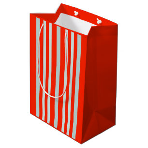 Grayish Grey Green Line Stripes On Red Medium Gift Bag