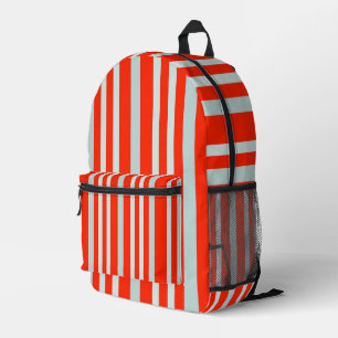 Grayish Grey Green Line Stripes On Red  Printed Backpack