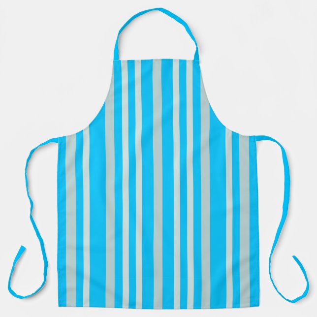 Grayish Grey Green Line Stripes On Sky Blue  Apron (Front)