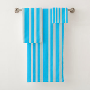 Grayish Grey Green Line Stripes On Sky Blue  Bath Towel Set