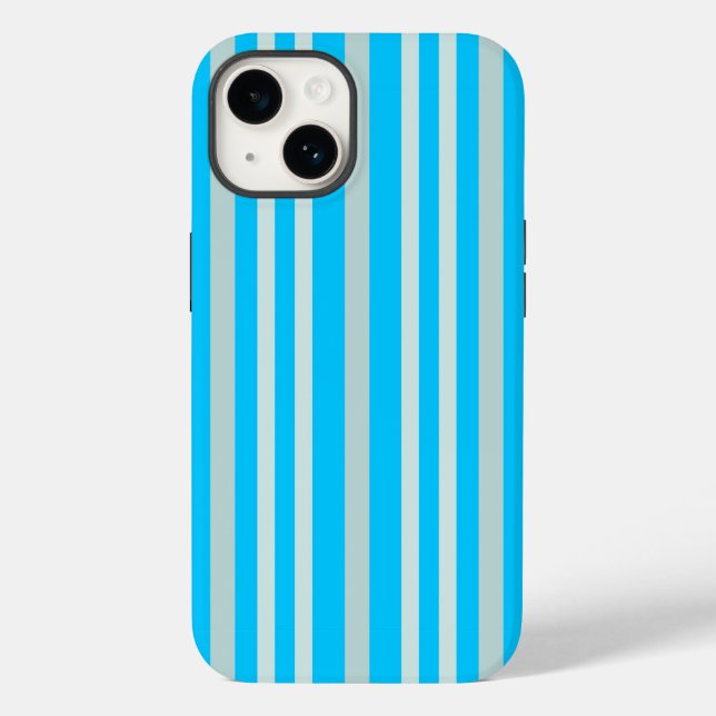 Grayish Grey Green Line Stripes On Sky Blue  Case-Mate iPhone Case (Back)