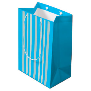 Grayish Grey Green Line Stripes On Sky Blue Medium Gift Bag