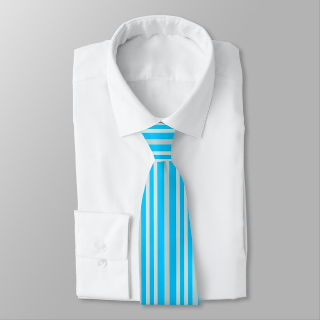 Grayish Grey Green Line Stripes On Sky Blue  Tie (Tied)