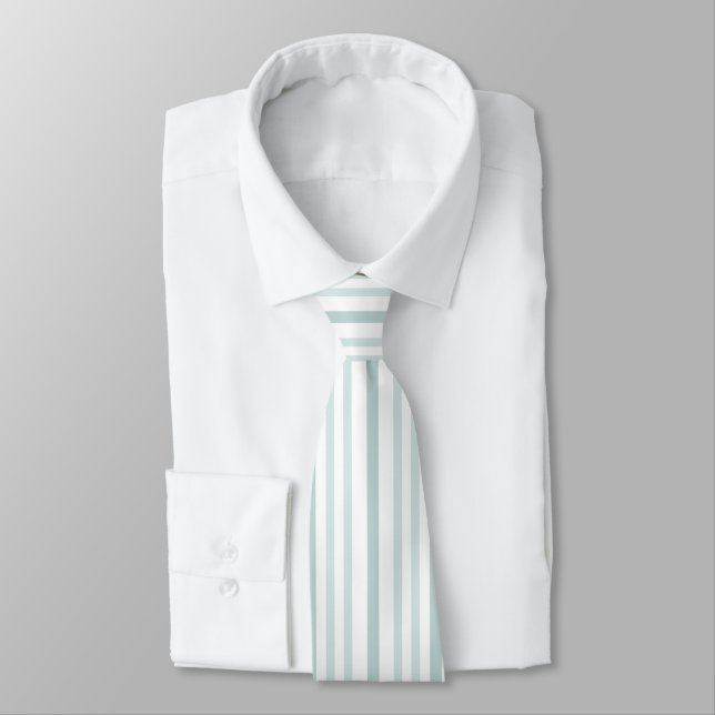 Grayish Grey Green Line Stripes On White Tie (Tied)