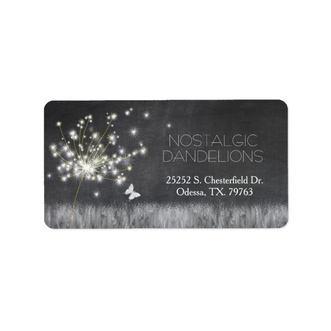 Grayscale Chalkboard Dandelion Business Label (Front)