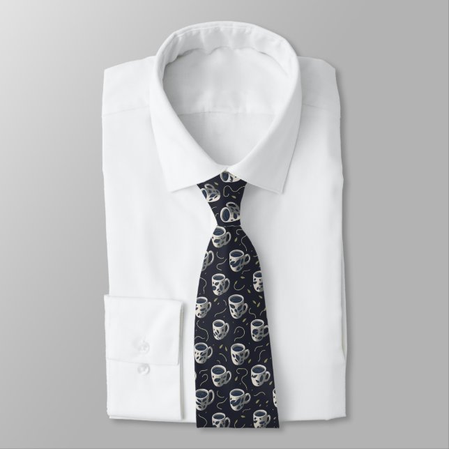 Grayscale coffee seamless pattern dark back tie (Tied)
