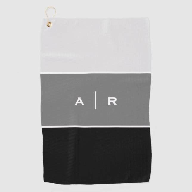 Grayscale Color Block Monogram Golf Towel (Front)